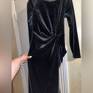 Black suede dress with side knot style